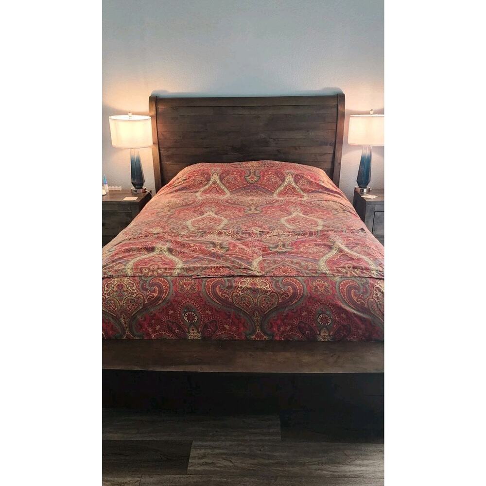 Pottery Barn Red Paisley Floral Cotton King Duvet Cover Pillow Shams - Picture 4 of 10